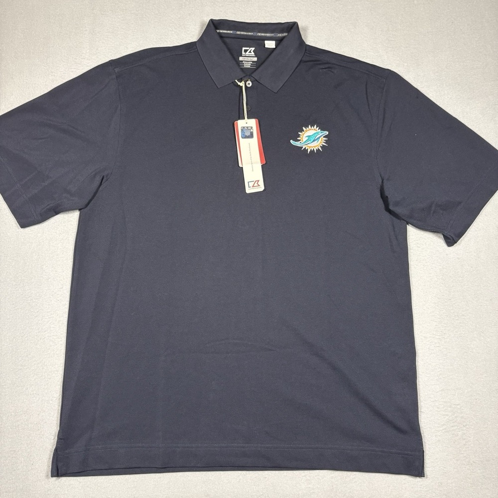 NWT Cutter & Buck Miami Dolphins Navy Polo Men's XXL